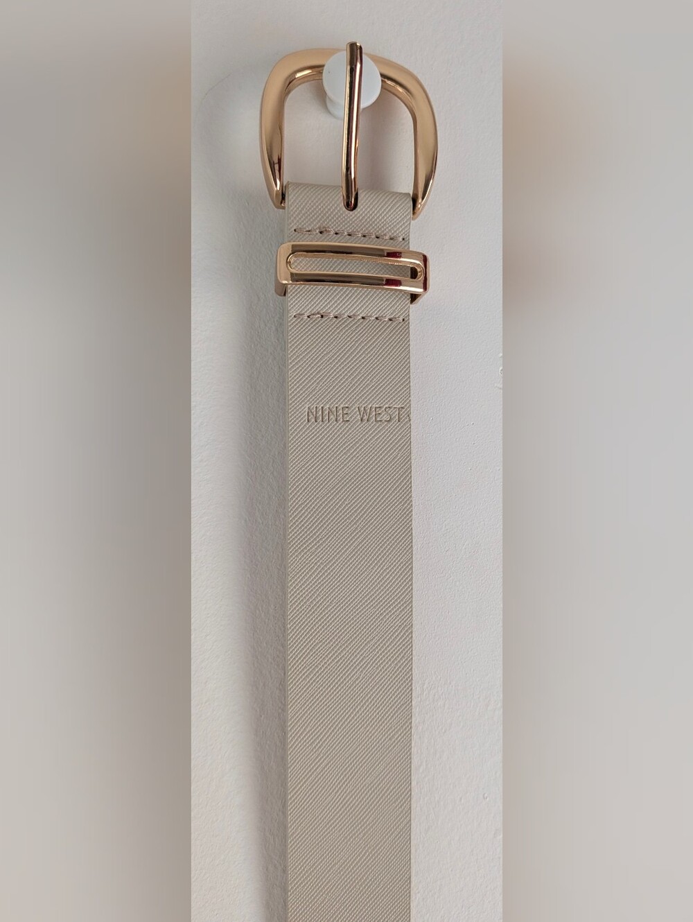 Nine West Off-White Belt with Gold-Tone Buckle